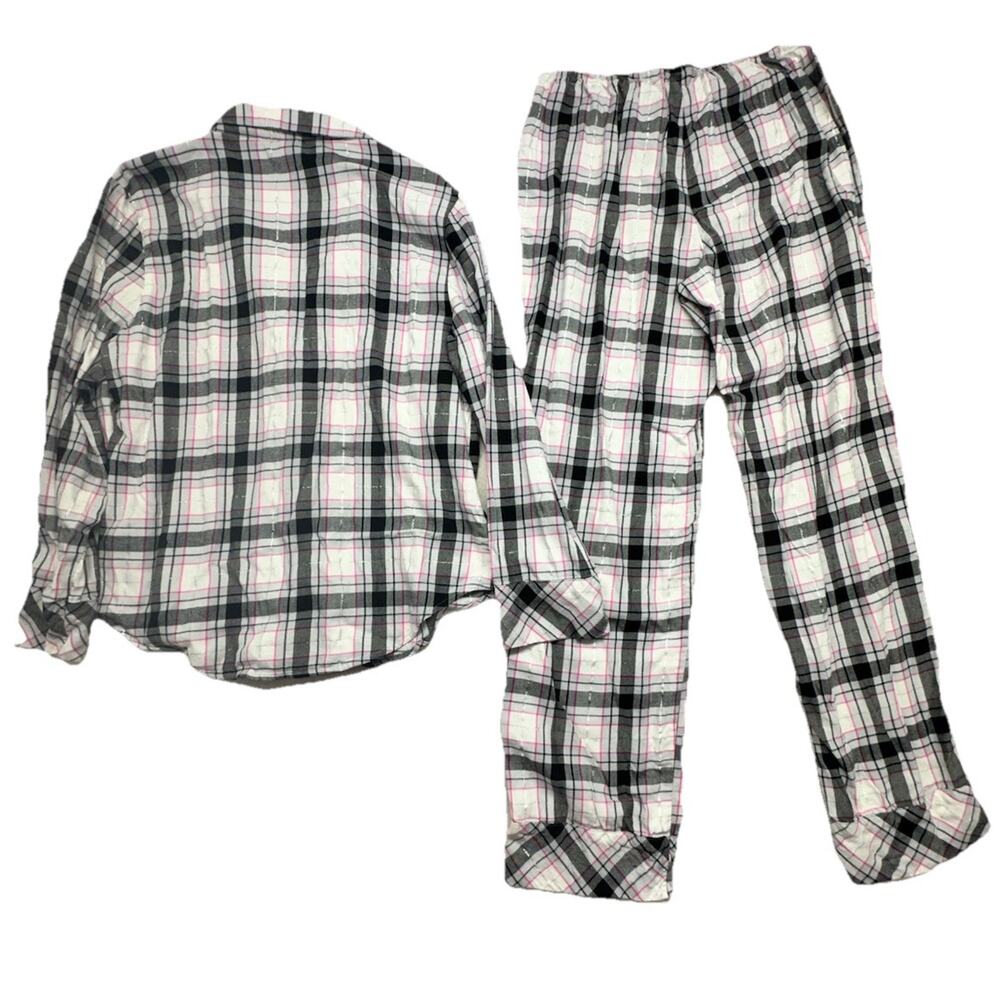 Victoria’s Secret Pajama Set Size Medium Black Pink White Plaid Flannel - Picture 8 of 10